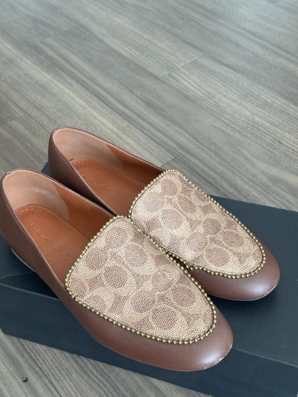 Coach Harper Bead Loafer Brown Signature Canvas Size 6.5